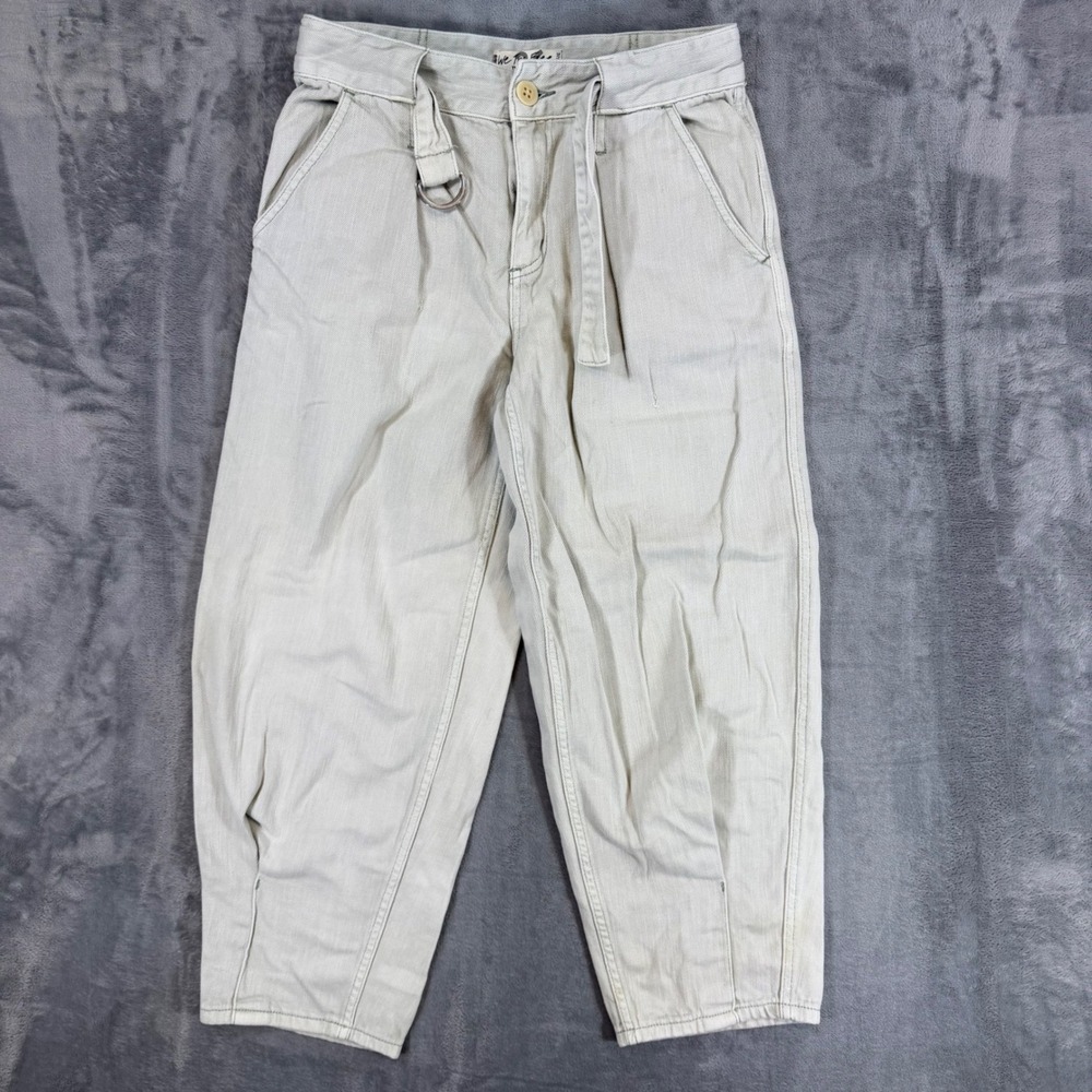 We The Free Free People Barrel Leg Pants Womens Size 26 Beige D-Ring Belt